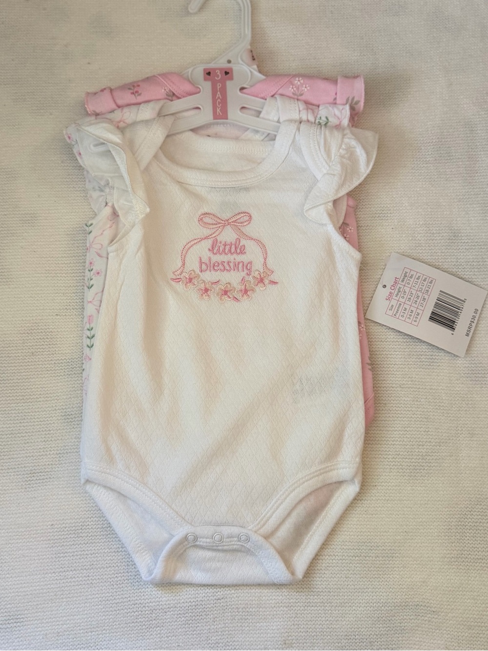 Marshalls White & Pink Baby One-Piece Bodysuit Set - Little Blessing Embroidery
